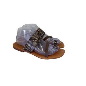 Sophia Milano Kia Snake Faux Leather Toe Strap Slide Sandals Shoes Womens 8.5